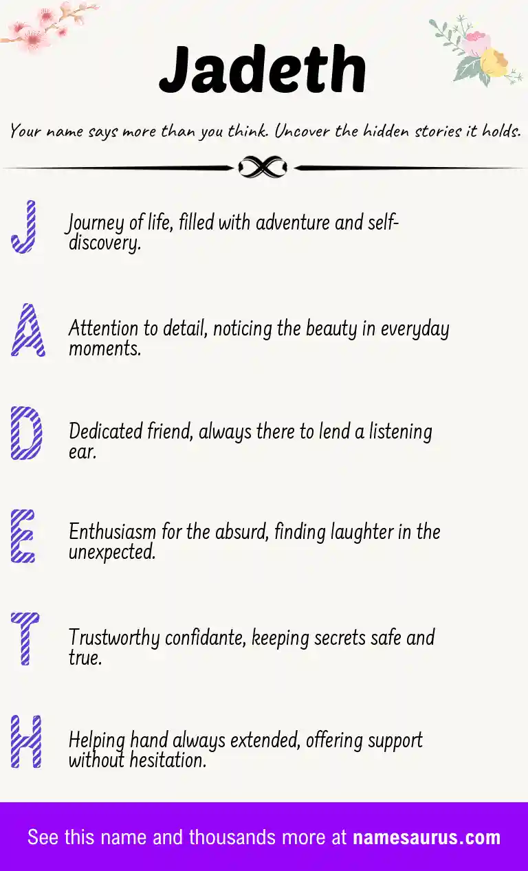 Acrostic poem about Jadeth.