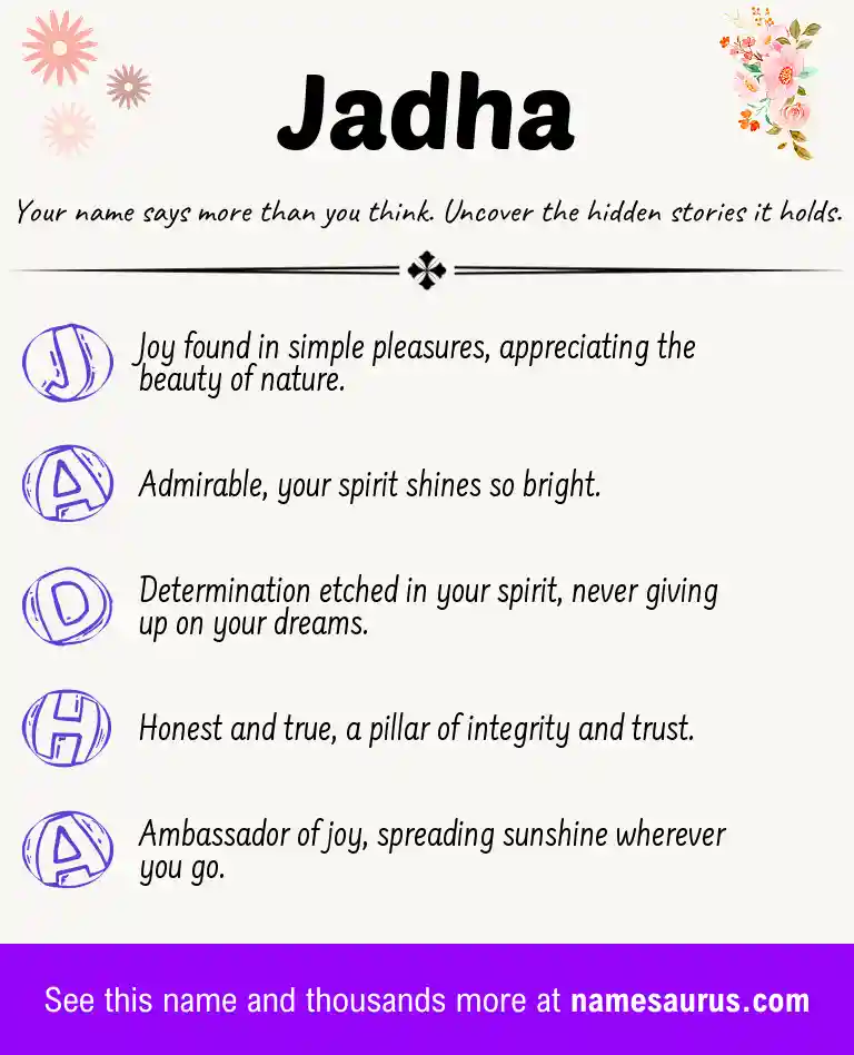 Acrostic poem about Jadha.