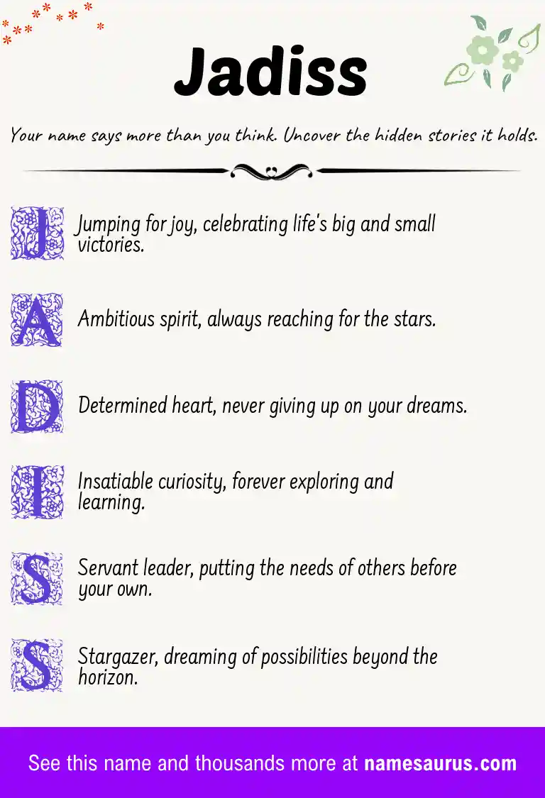 Acrostic poem about Jadiss.