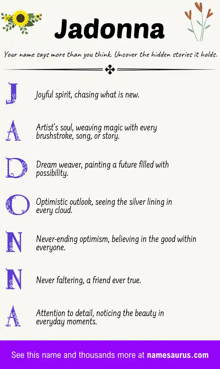 Acrostic poem about Jadonna.