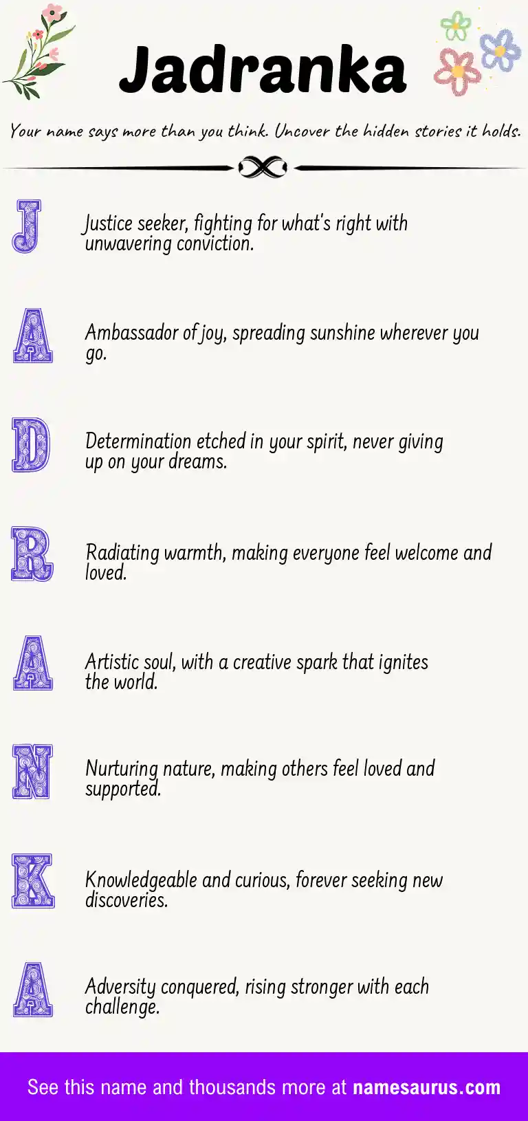 Acrostic poem about Jadranka.
