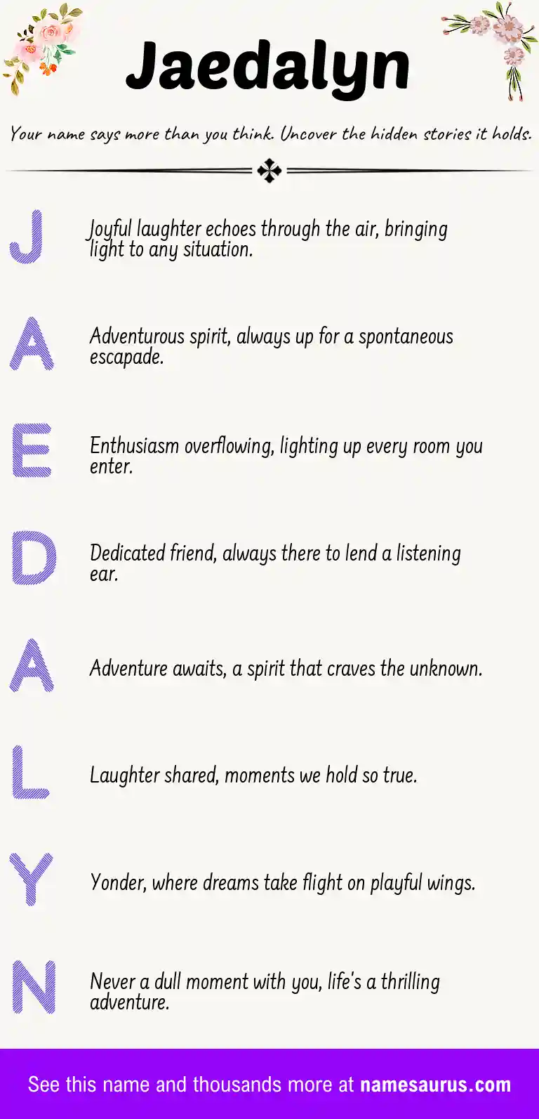 Acrostic poem about Jaedalyn.
