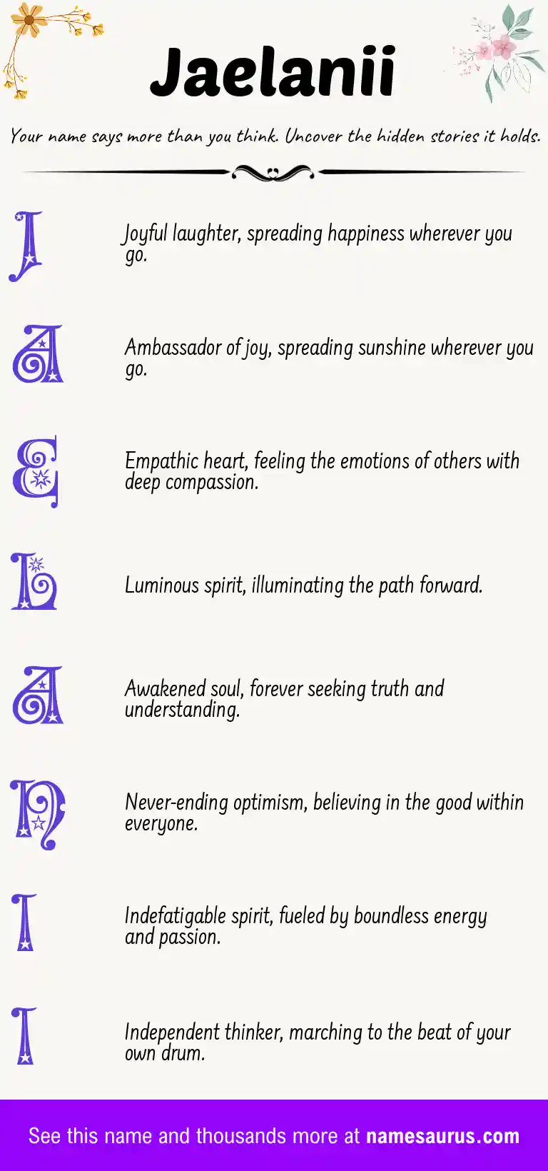 Acrostic poem about Jaelanii.
