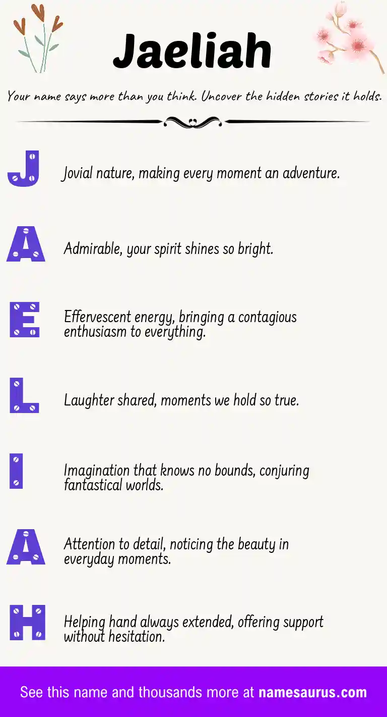 Acrostic poem about Jaeliah.