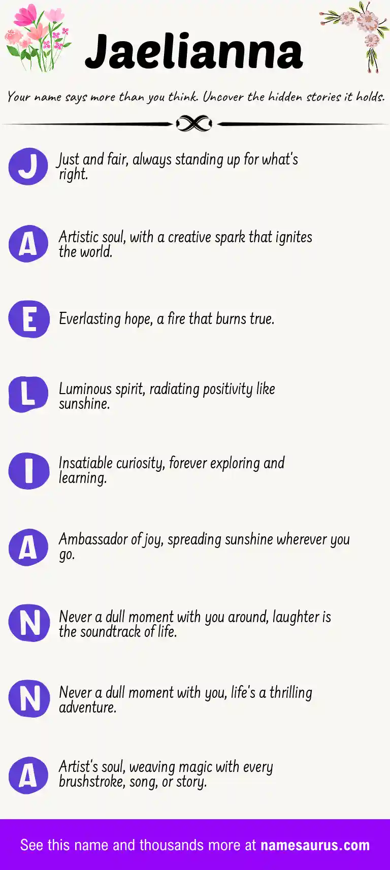 Acrostic poem about Jaelianna.