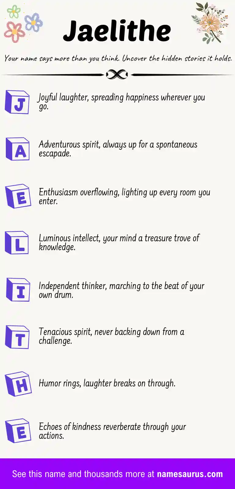 Acrostic poem about Jaelithe.