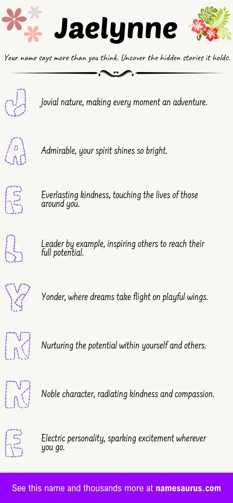 Acrostic poem about Jaelynne.