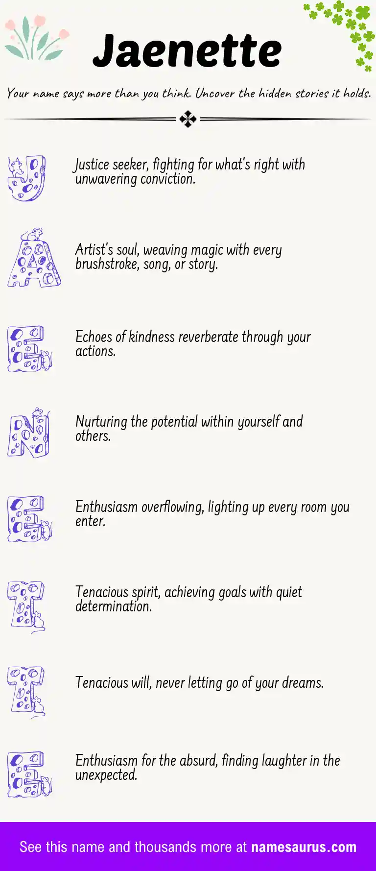 Acrostic poem about Jaenette.