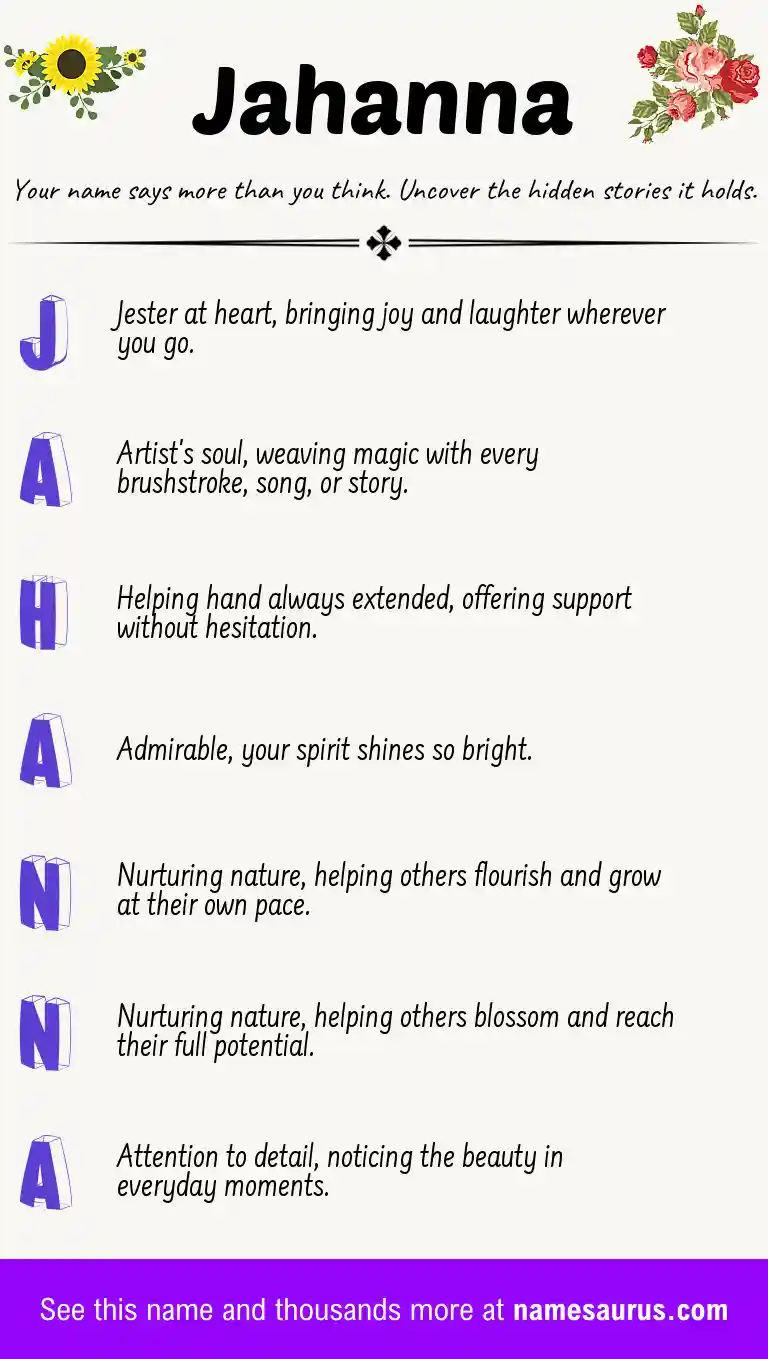 Acrostic poem about Jahanna.