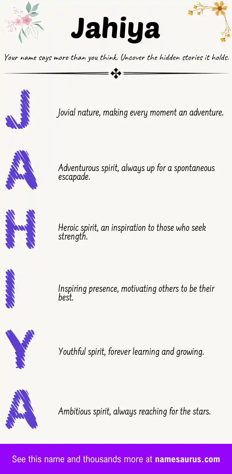 Acrostic poem about Jahiya.