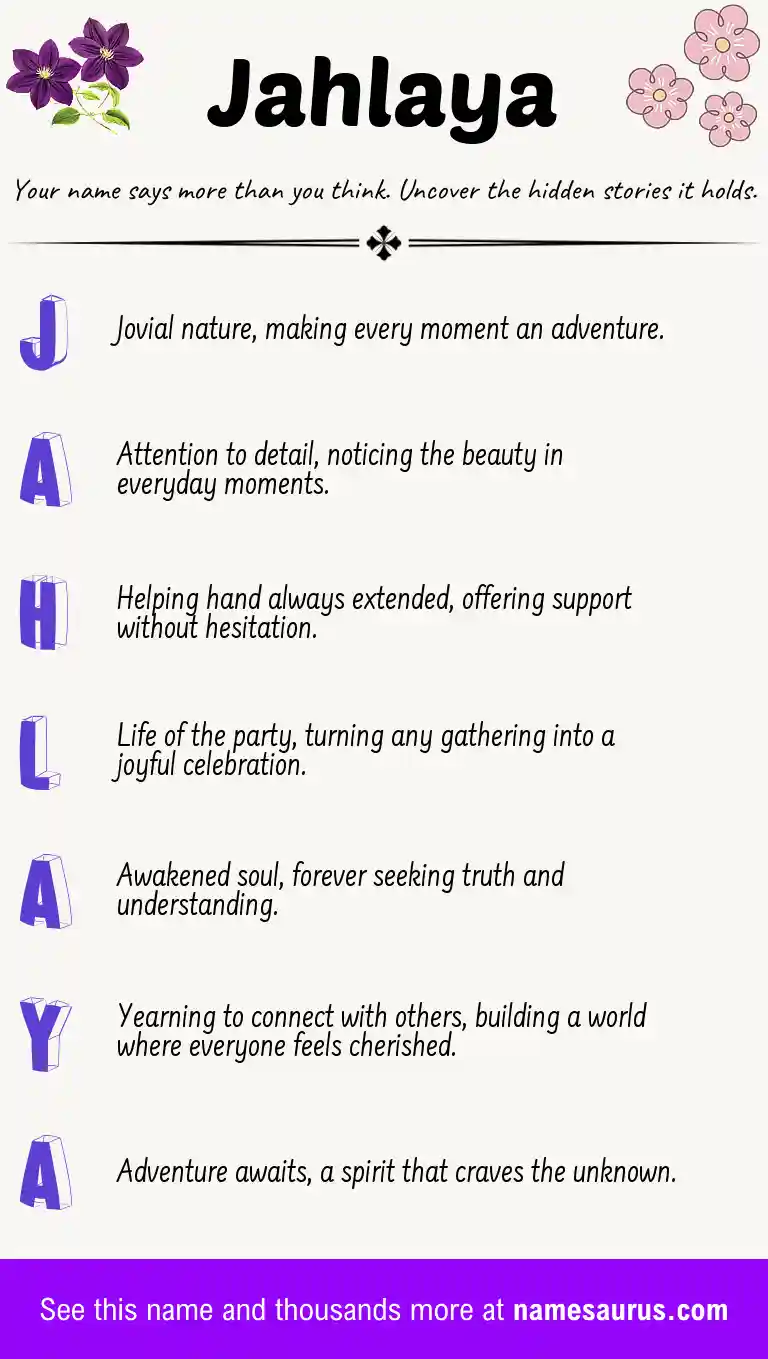 Acrostic poem about Jahlaya.