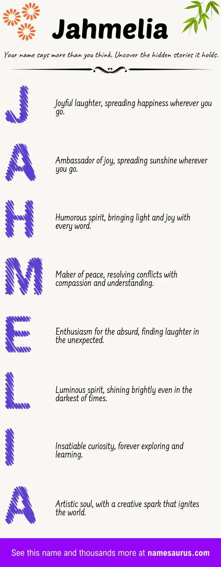 Acrostic poem about Jahmelia.