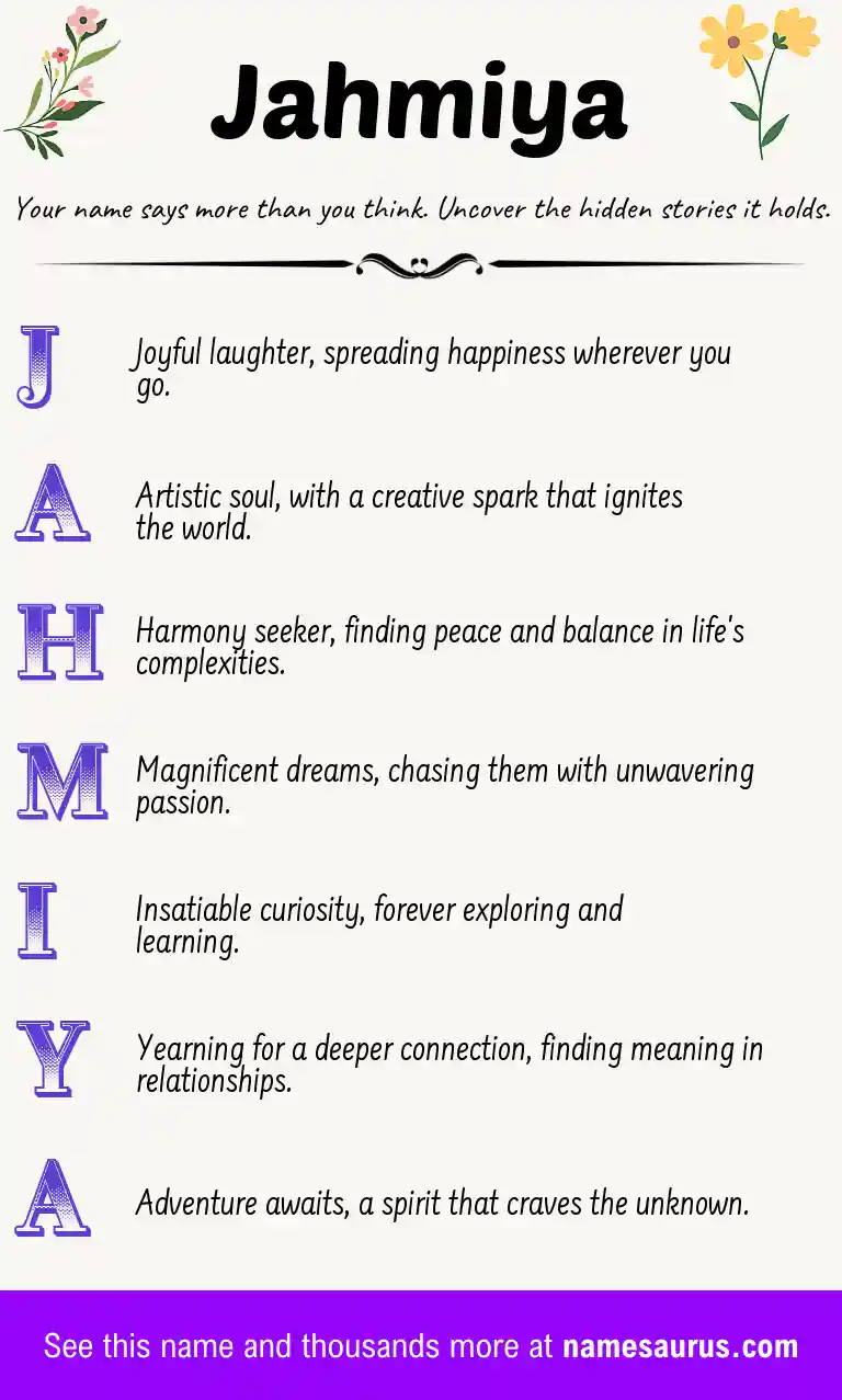 Acrostic poem about Jahmiya.