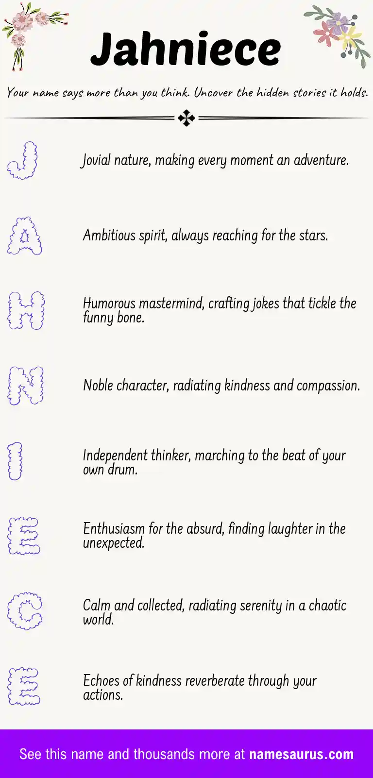 Acrostic poem about Jahniece.