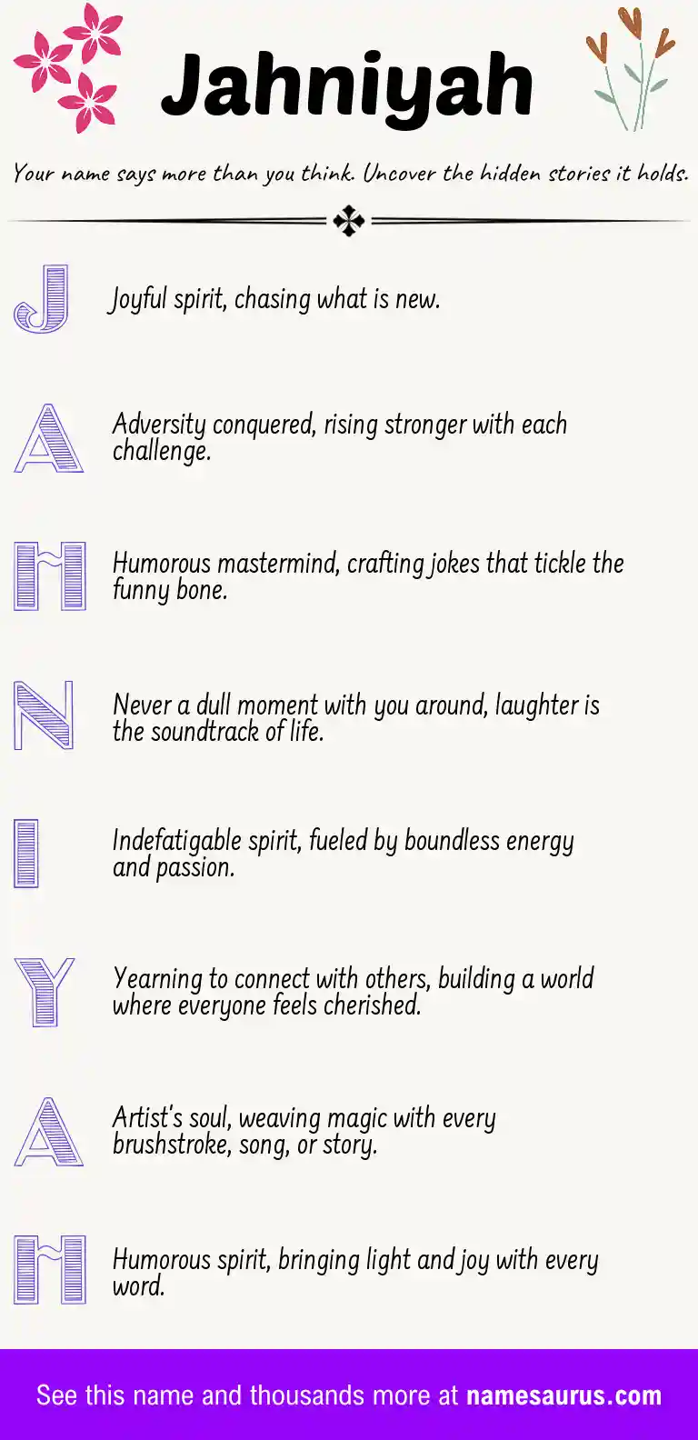 Acrostic poem about Jahniyah.