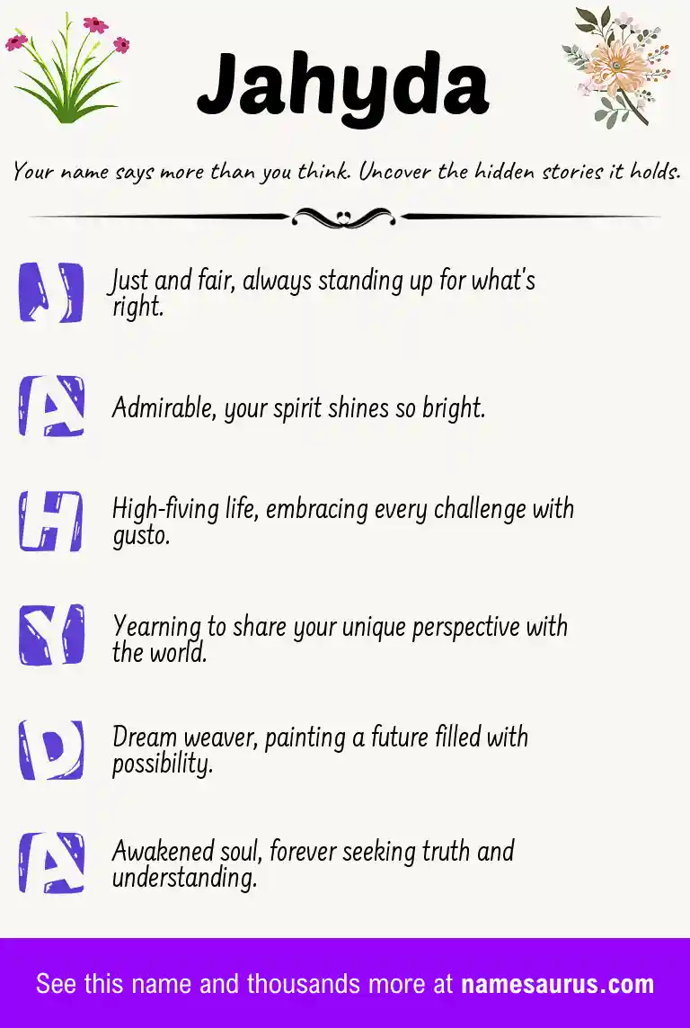 Acrostic poem about Jahyda.