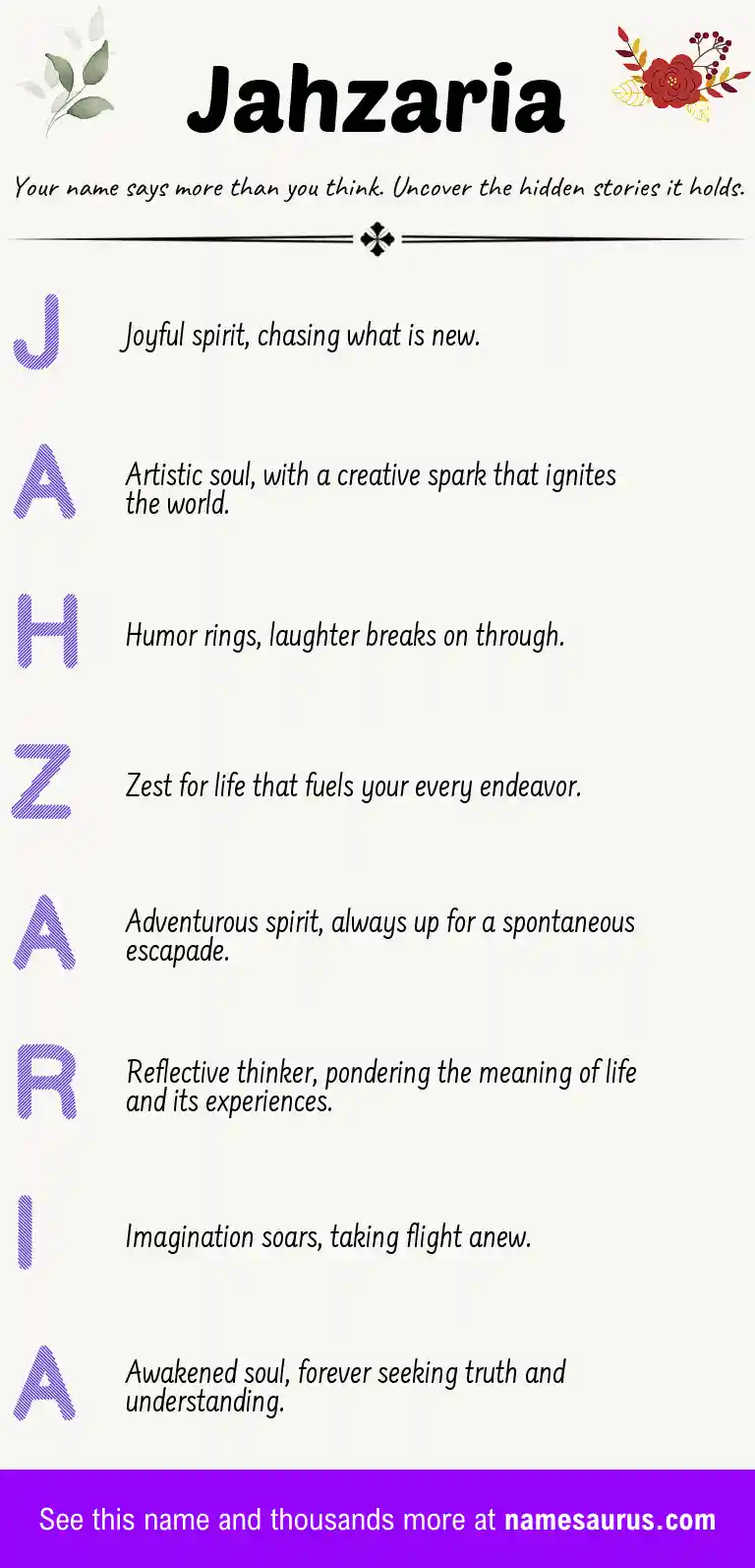Acrostic poem about Jahzaria.