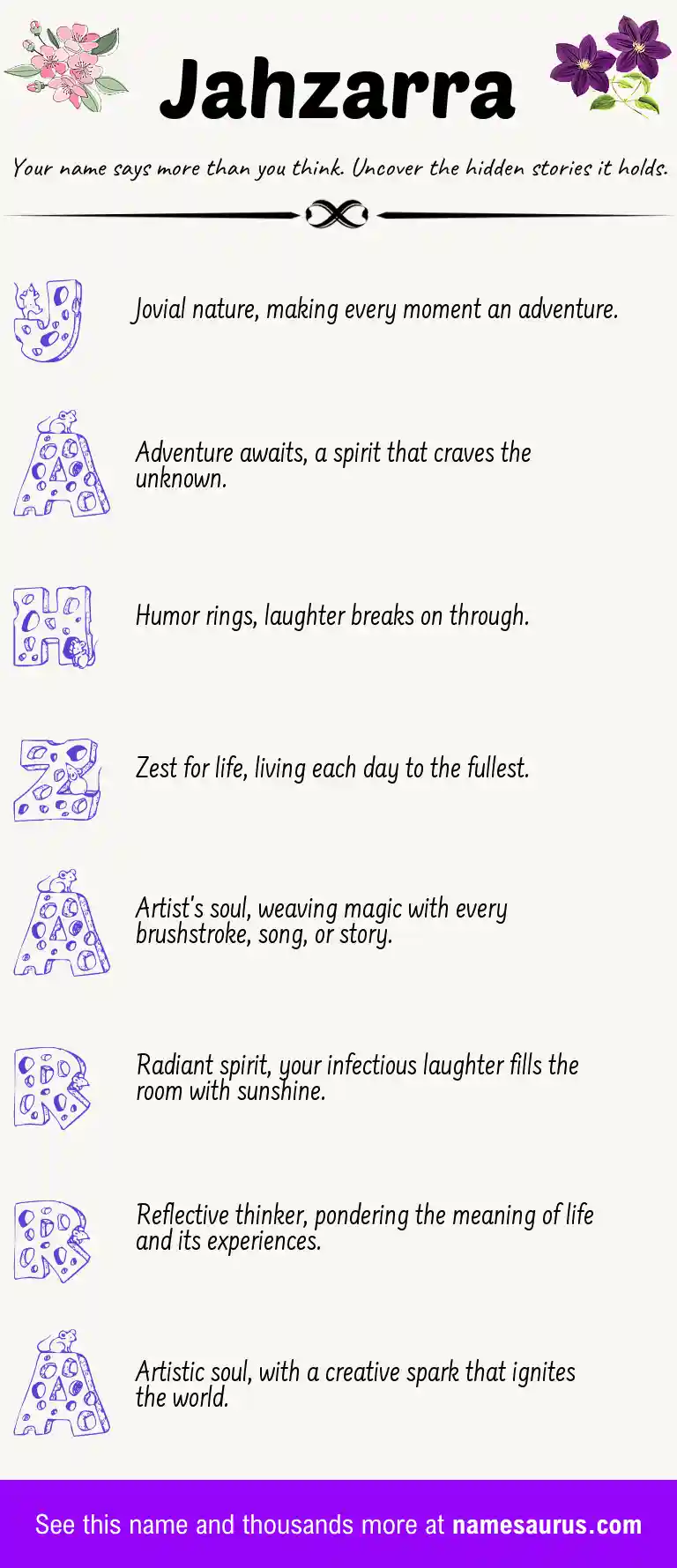 Acrostic poem about Jahzarra.