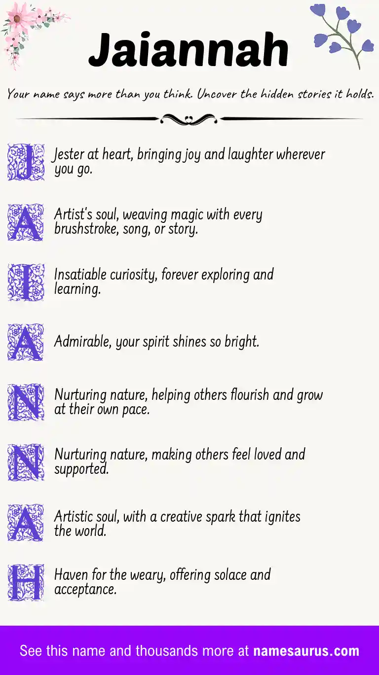 Acrostic poem about Jaiannah.