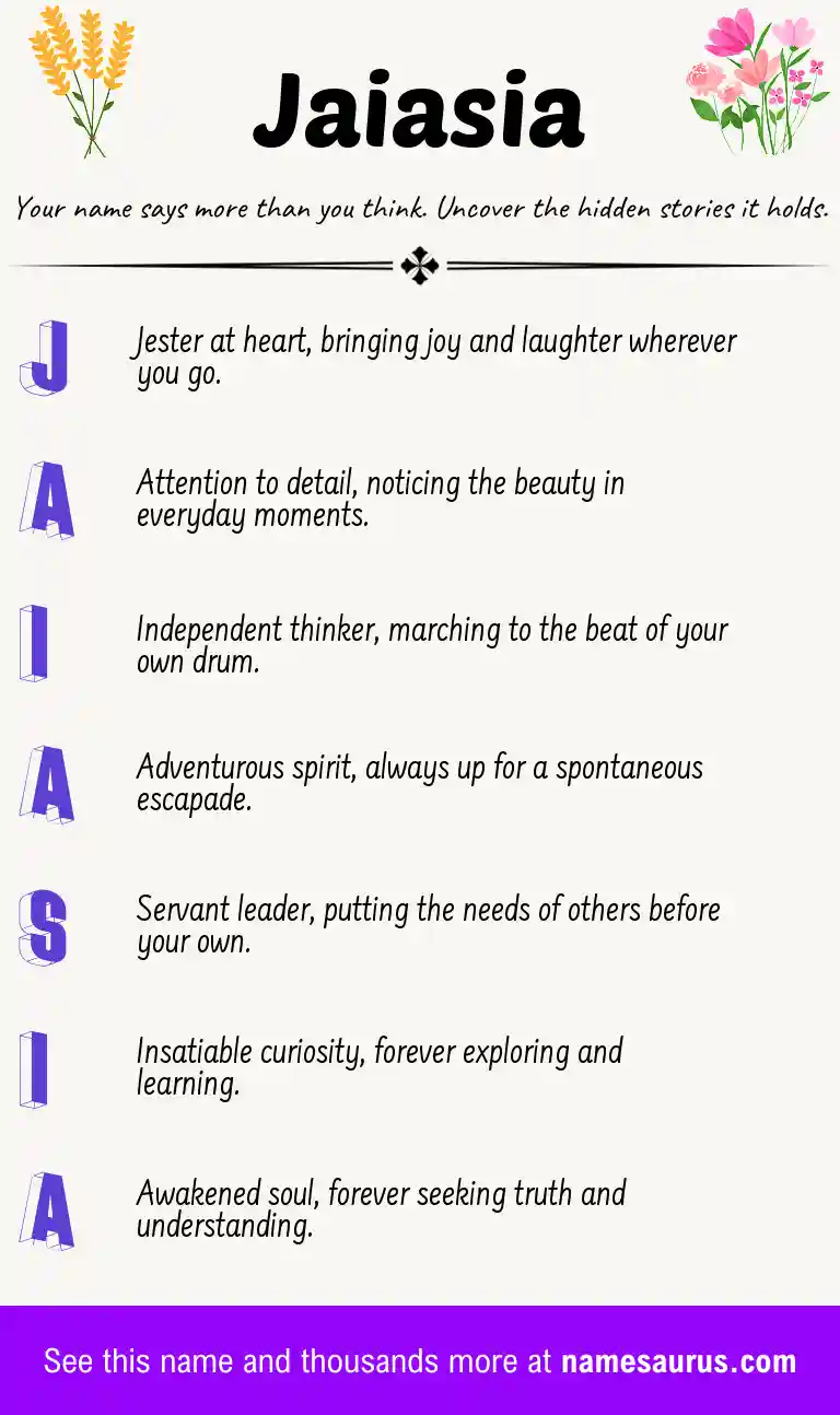 Acrostic poem about Jaiasia.