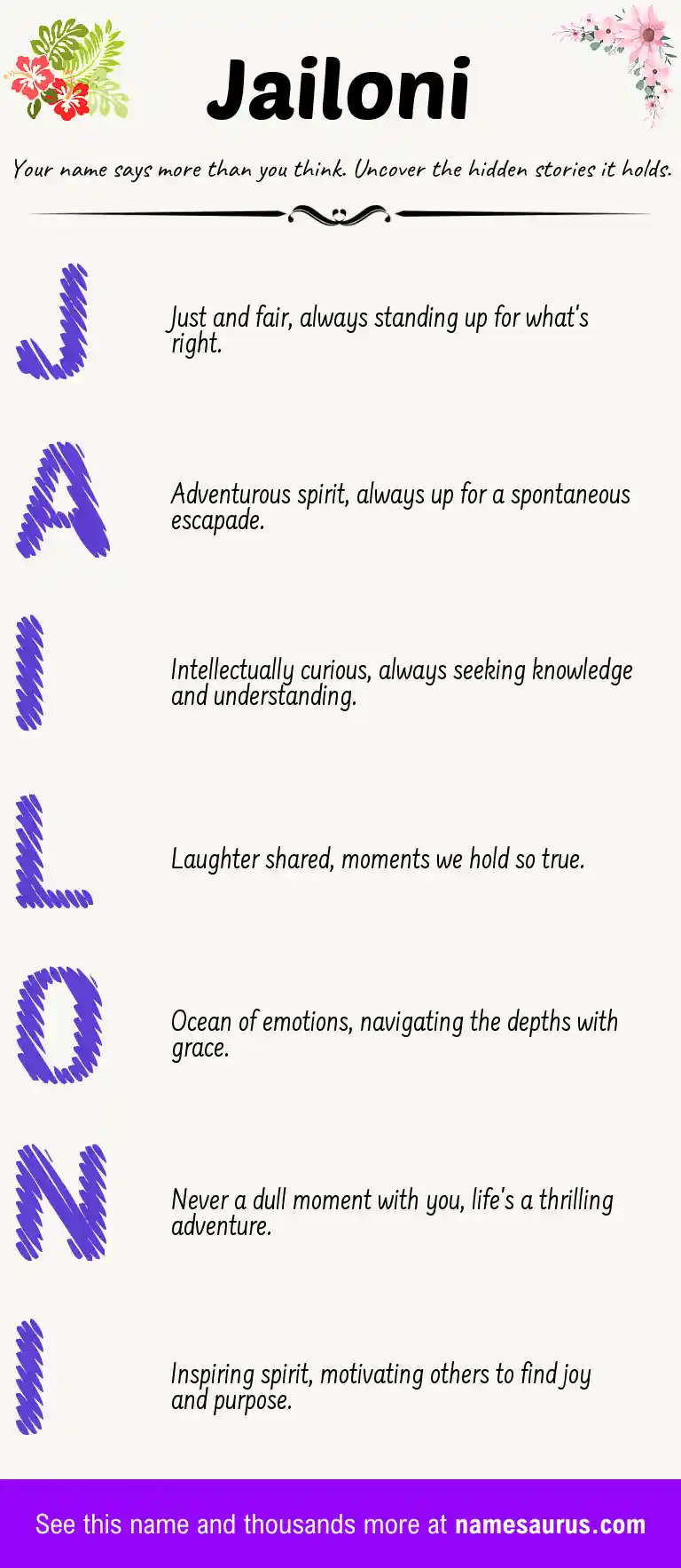 Acrostic poem about Jailoni.
