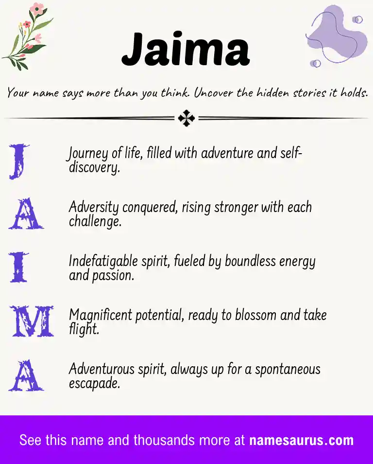 Acrostic poem about Jaima.