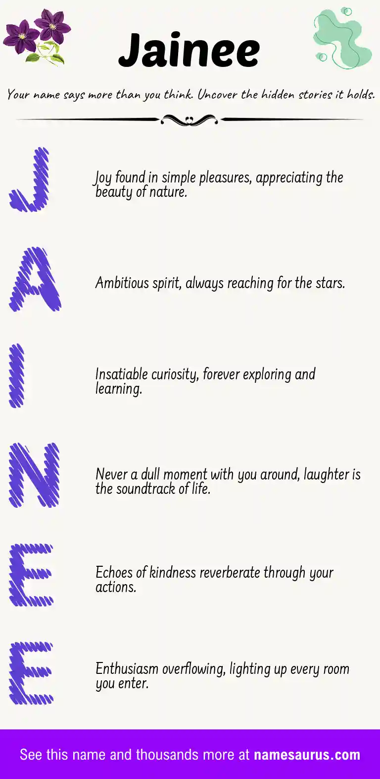 Acrostic poem about Jainee.