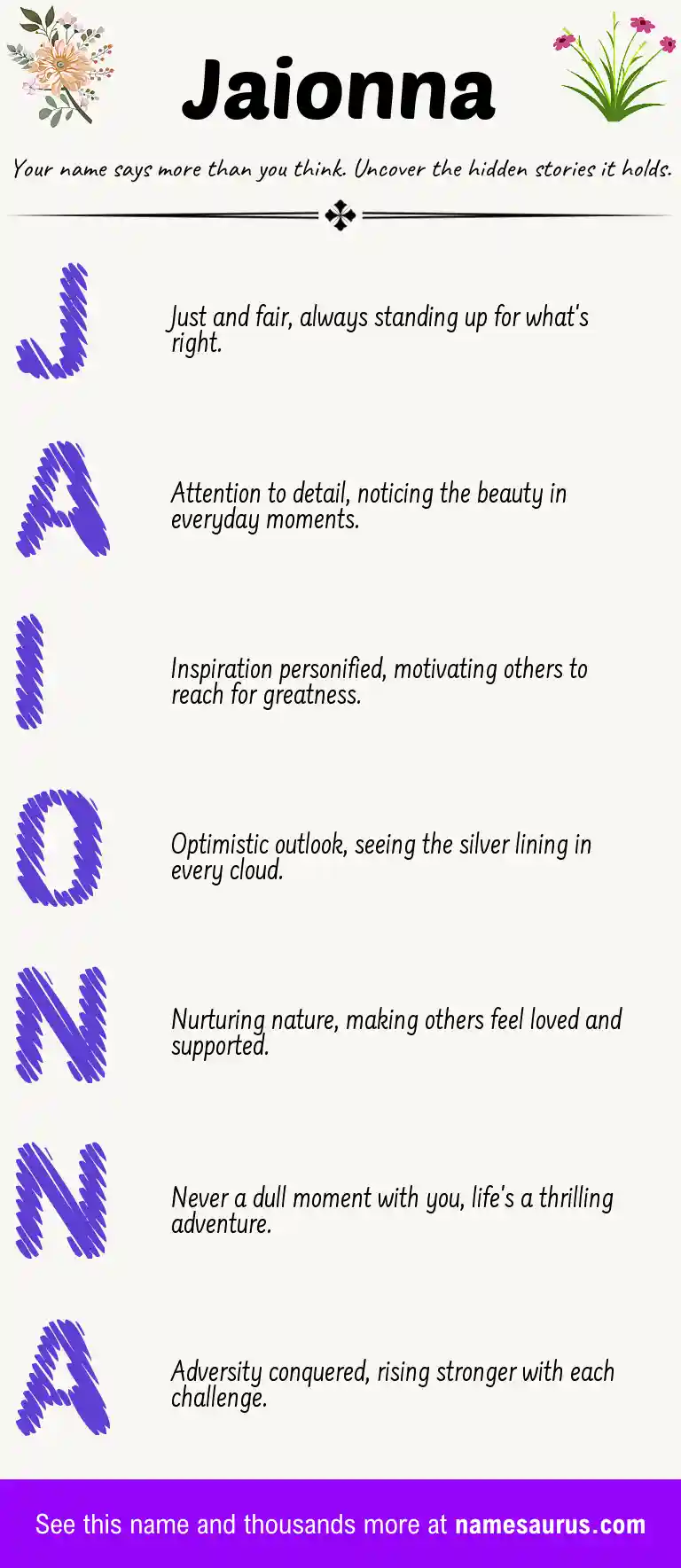 Acrostic poem about Jaionna.