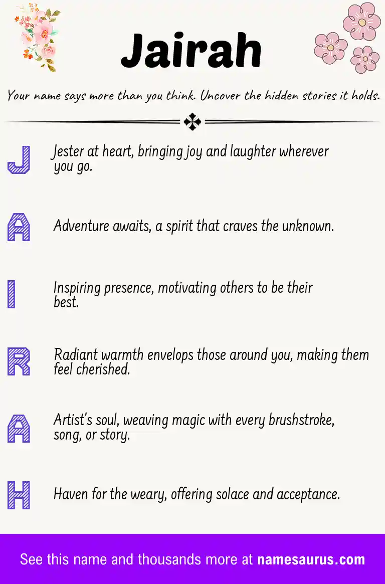 Acrostic poem about Jairah.