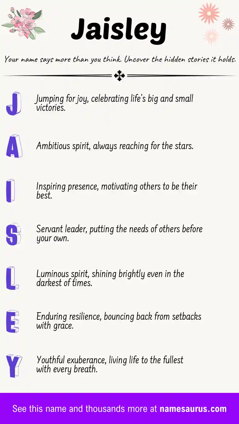 Acrostic poem about Jaisley.