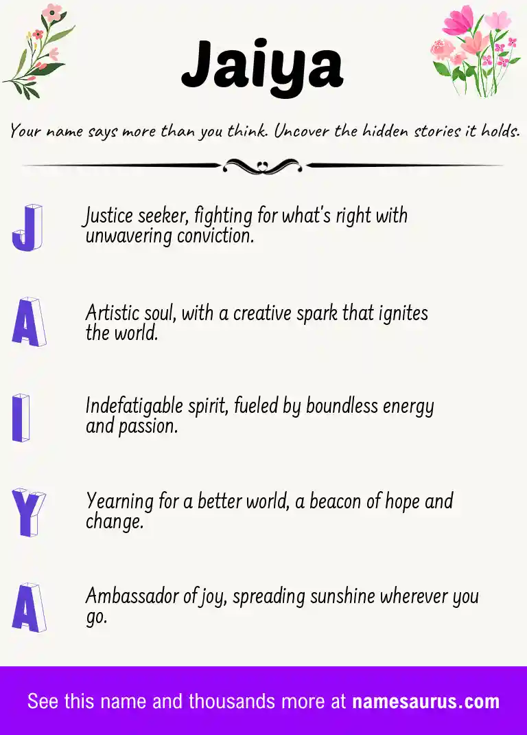 Acrostic poem about Jaiya.