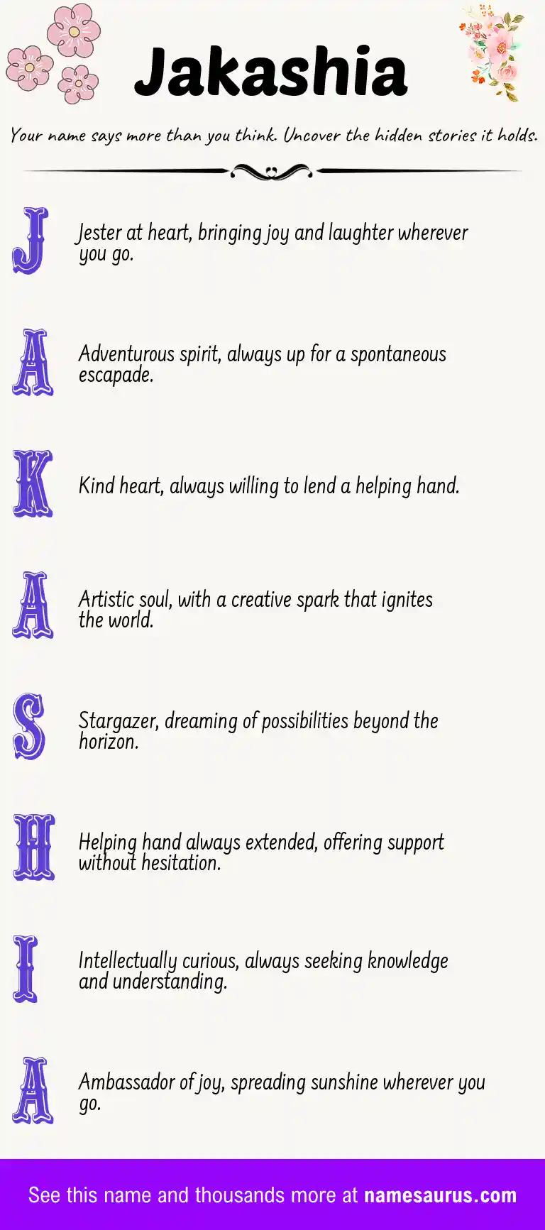 Acrostic poem about Jakashia.
