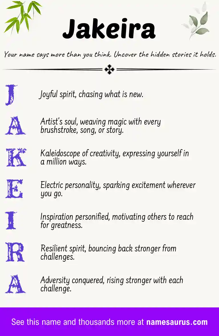 Acrostic poem about Jakeira.