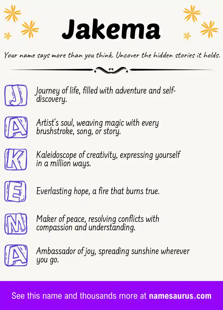 Acrostic poem about Jakema.