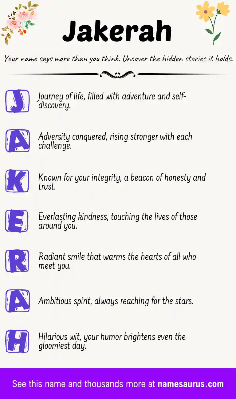 Acrostic poem about Jakerah.