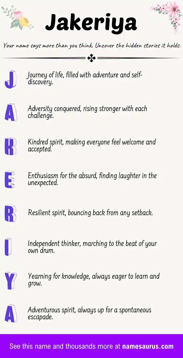 Acrostic poem about Jakeriya.