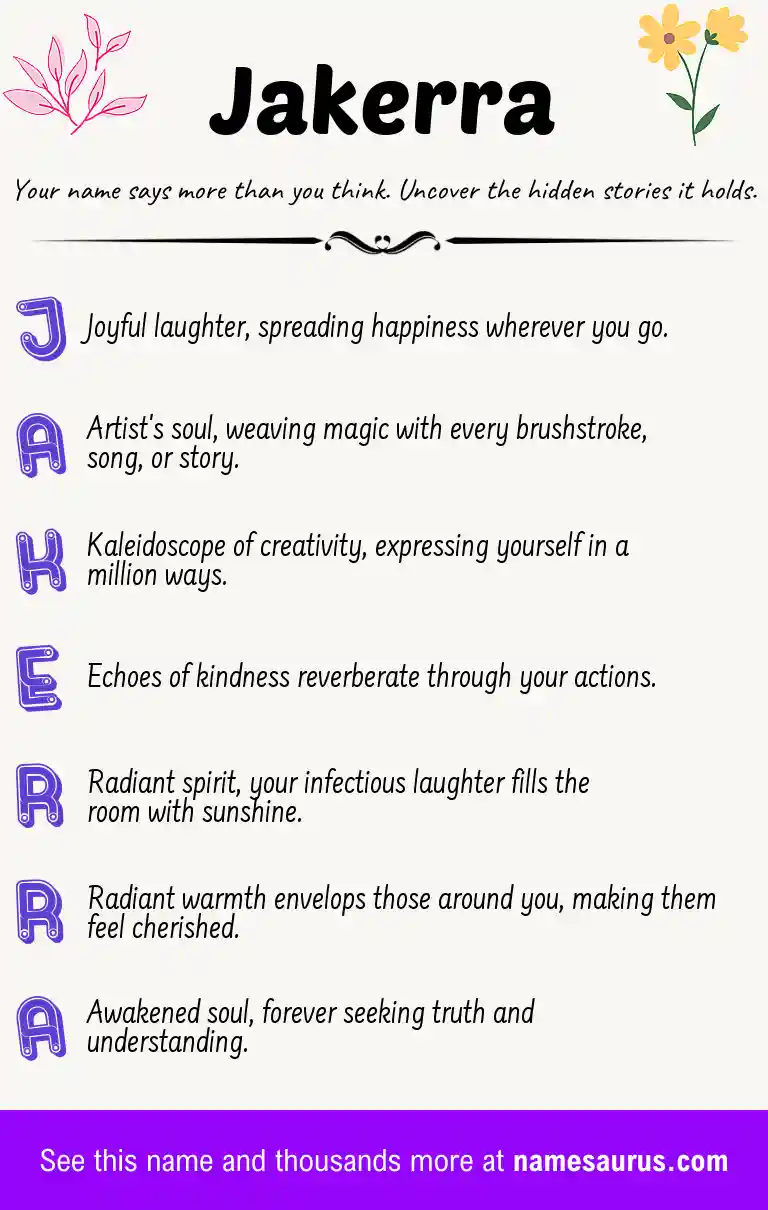 Acrostic poem about Jakerra.