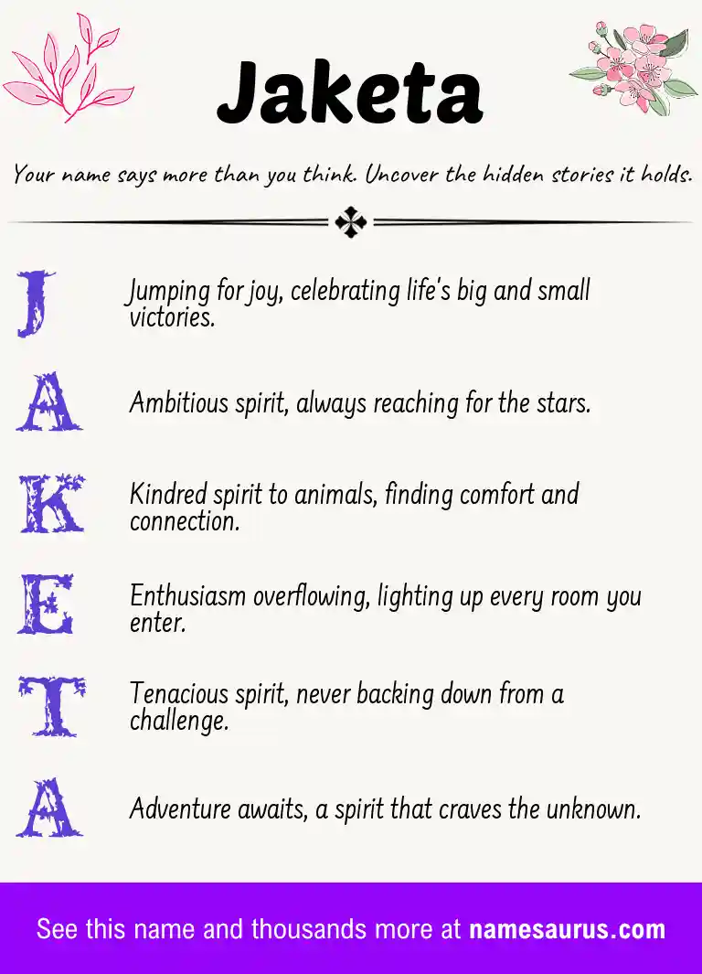 Acrostic poem about Jaketa.
