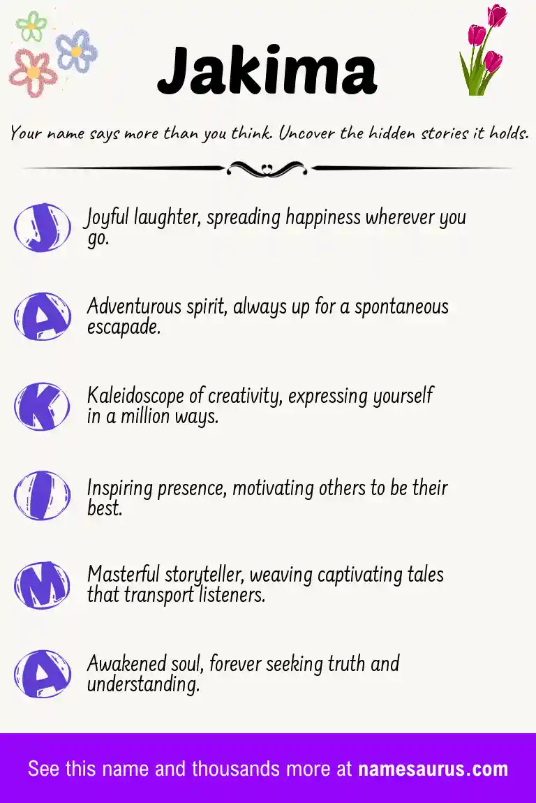 Acrostic poem about Jakima.