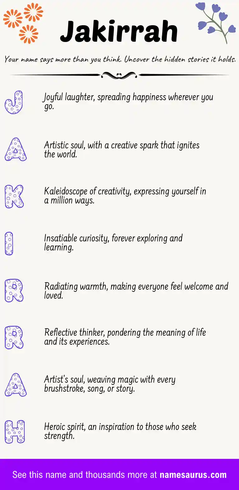 Acrostic poem about Jakirrah.