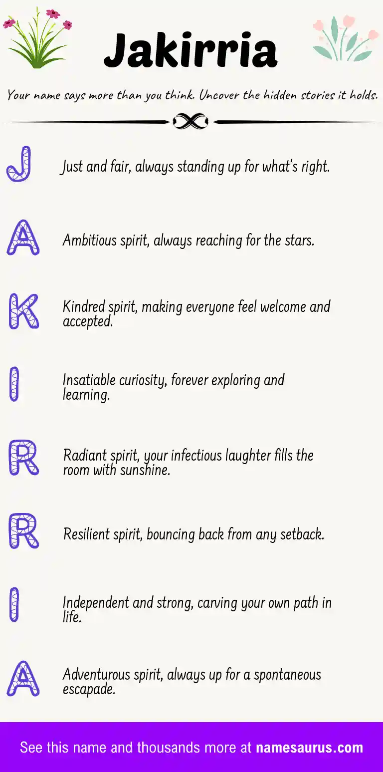 Acrostic poem about Jakirria.
