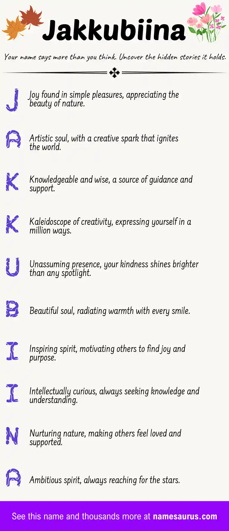 Acrostic poem about Jakkubiina.