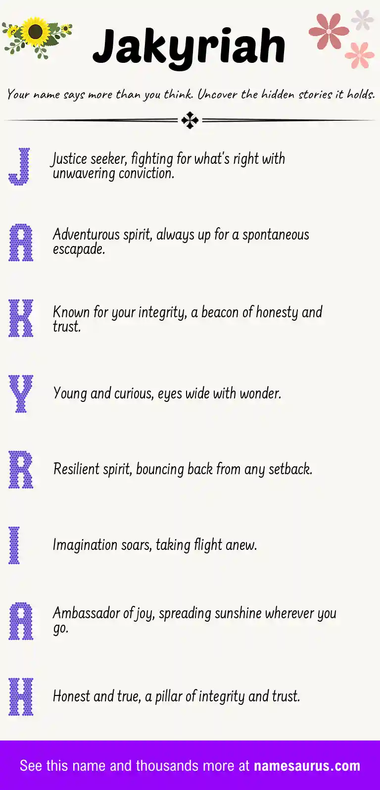 Acrostic poem about Jakyriah.