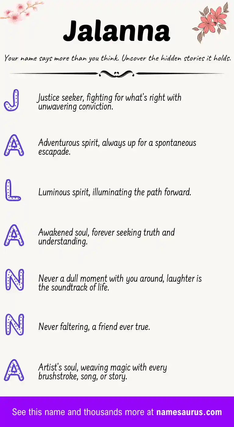 Acrostic poem about Jalanna.