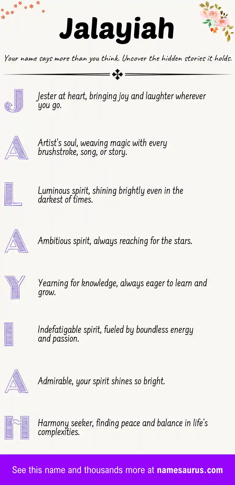 Acrostic poem about Jalayiah.