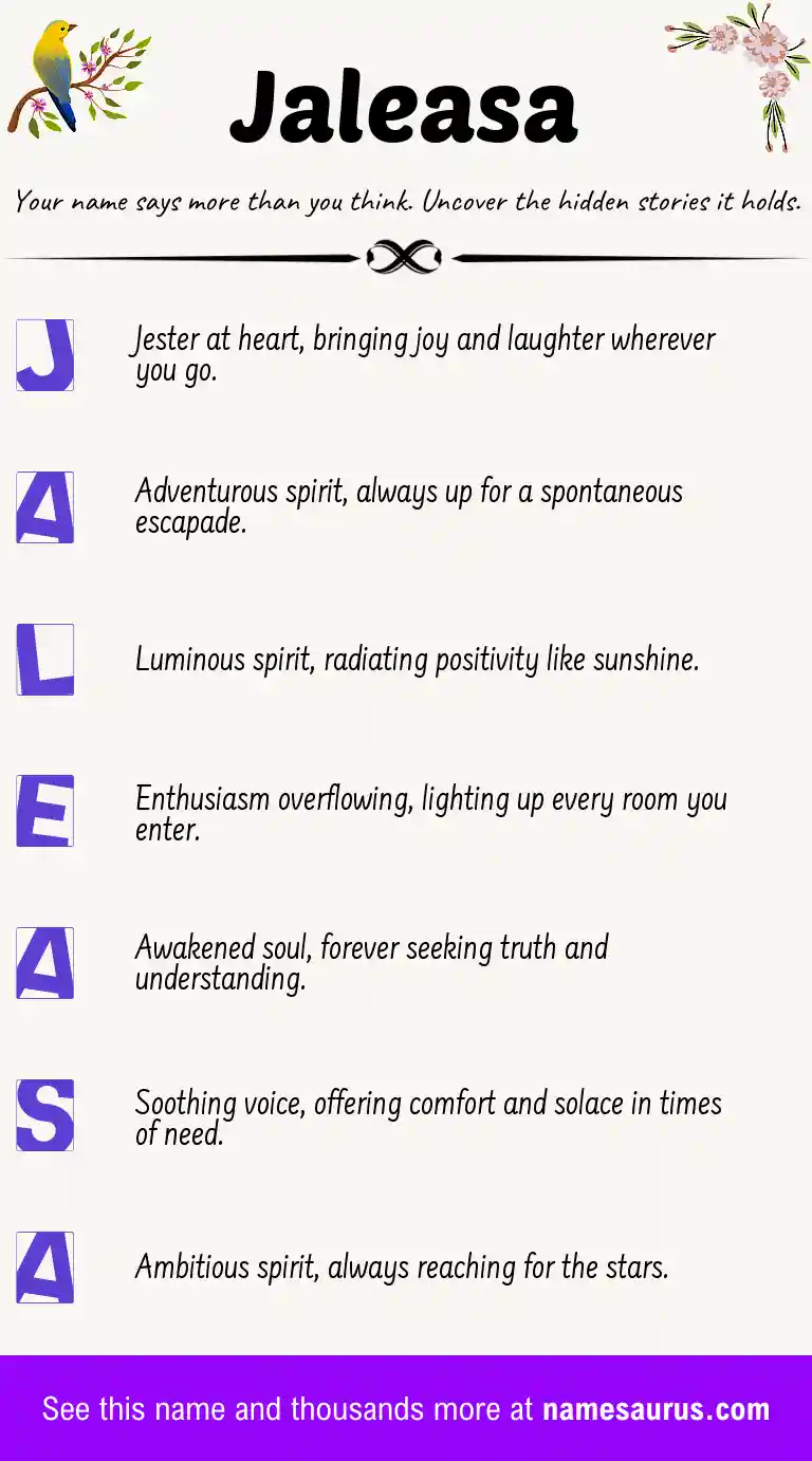 Acrostic poem about Jaleasa.