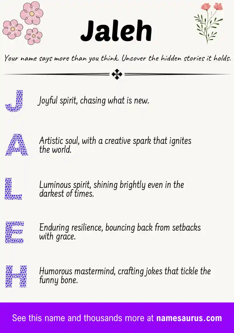 Acrostic poem about Jaleh.