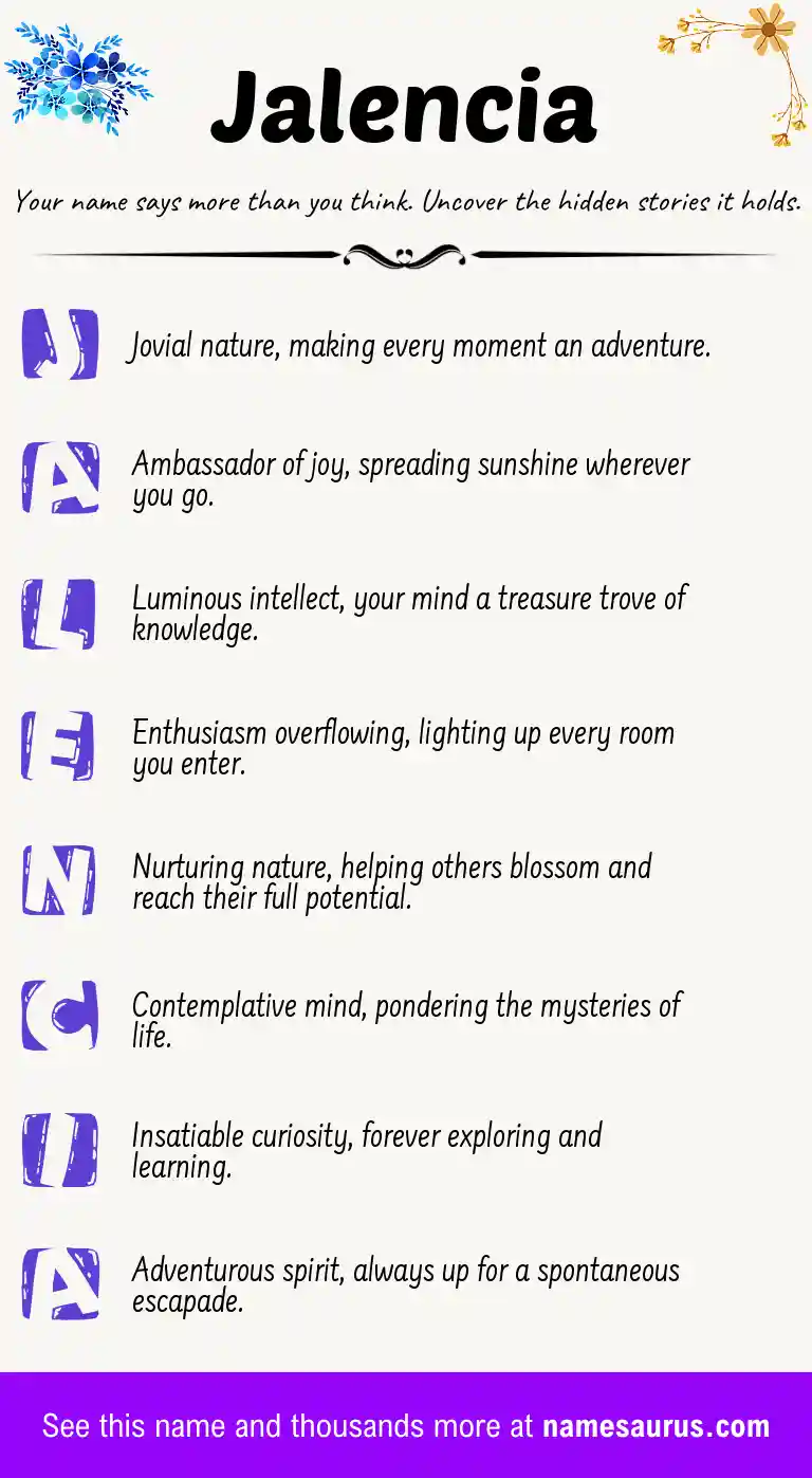 Acrostic poem about Jalencia.