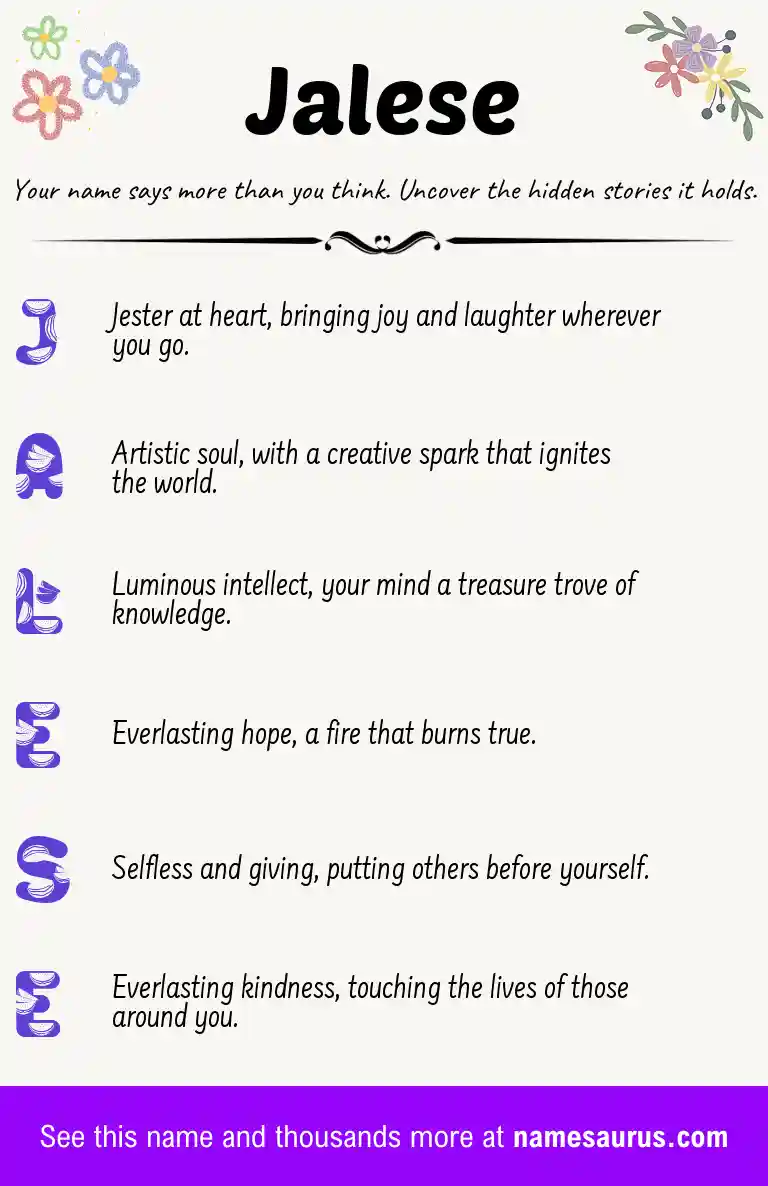 Acrostic poem about Jalese.