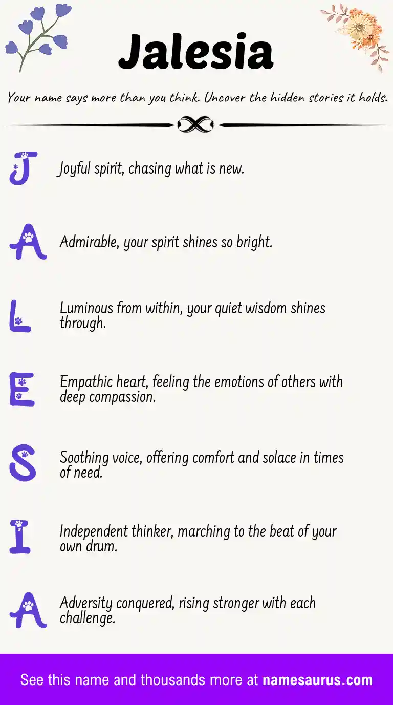 Acrostic poem about Jalesia.